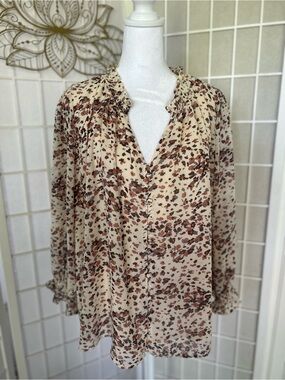 entro Boho Floral Button Front Blouse Oversized Size Medium